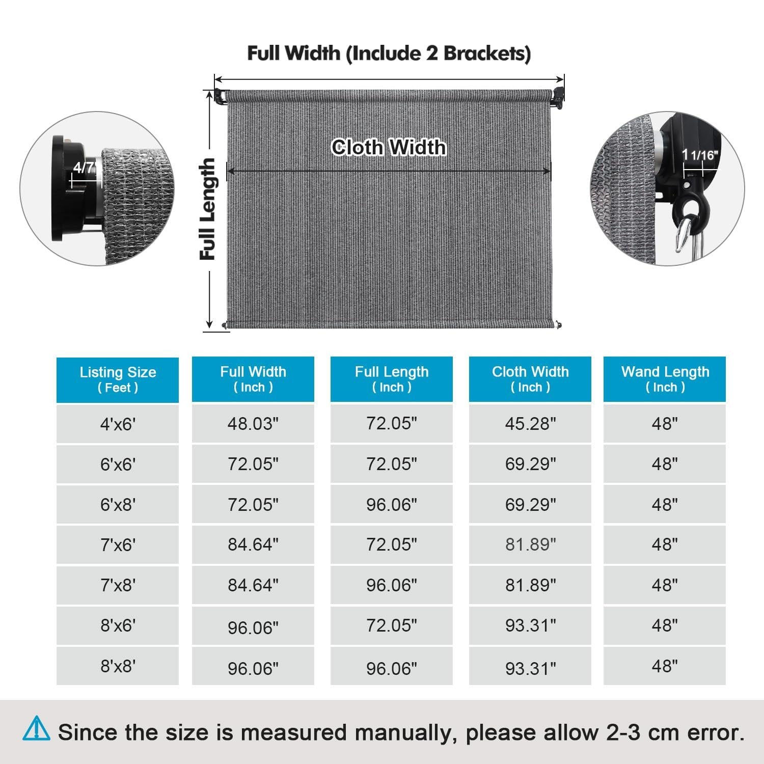 10′(W) x8′(H) Light Grey Outdoor Roller Shade for Patio