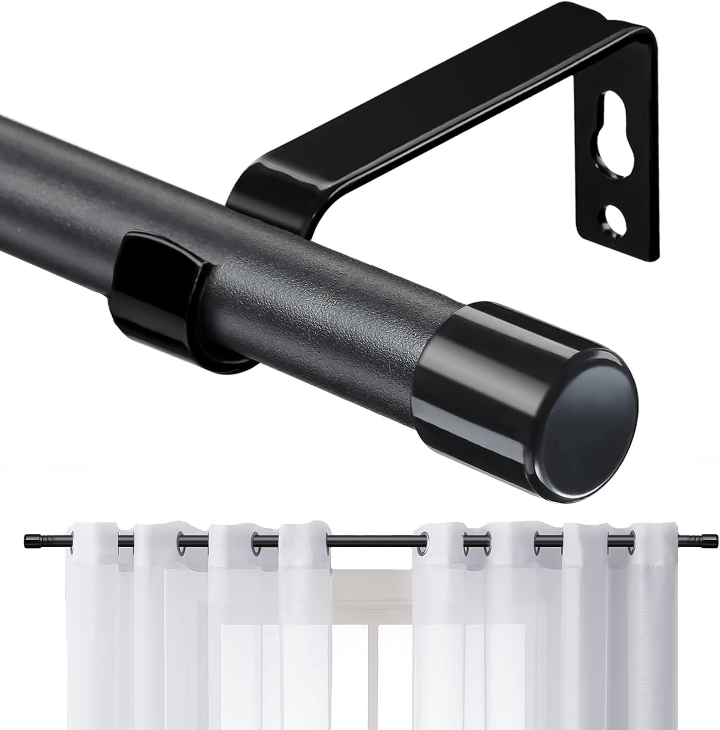 Matte Black Curtain Rod, 5/8 Inch Curtain Rods for Windows 23 to 81 Inch Heavy D