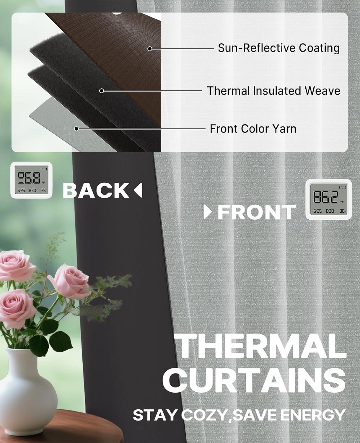 Gleantdeco Gray Blackout Chenille Pinch Pleated Curtains 40x96in 2 Panels