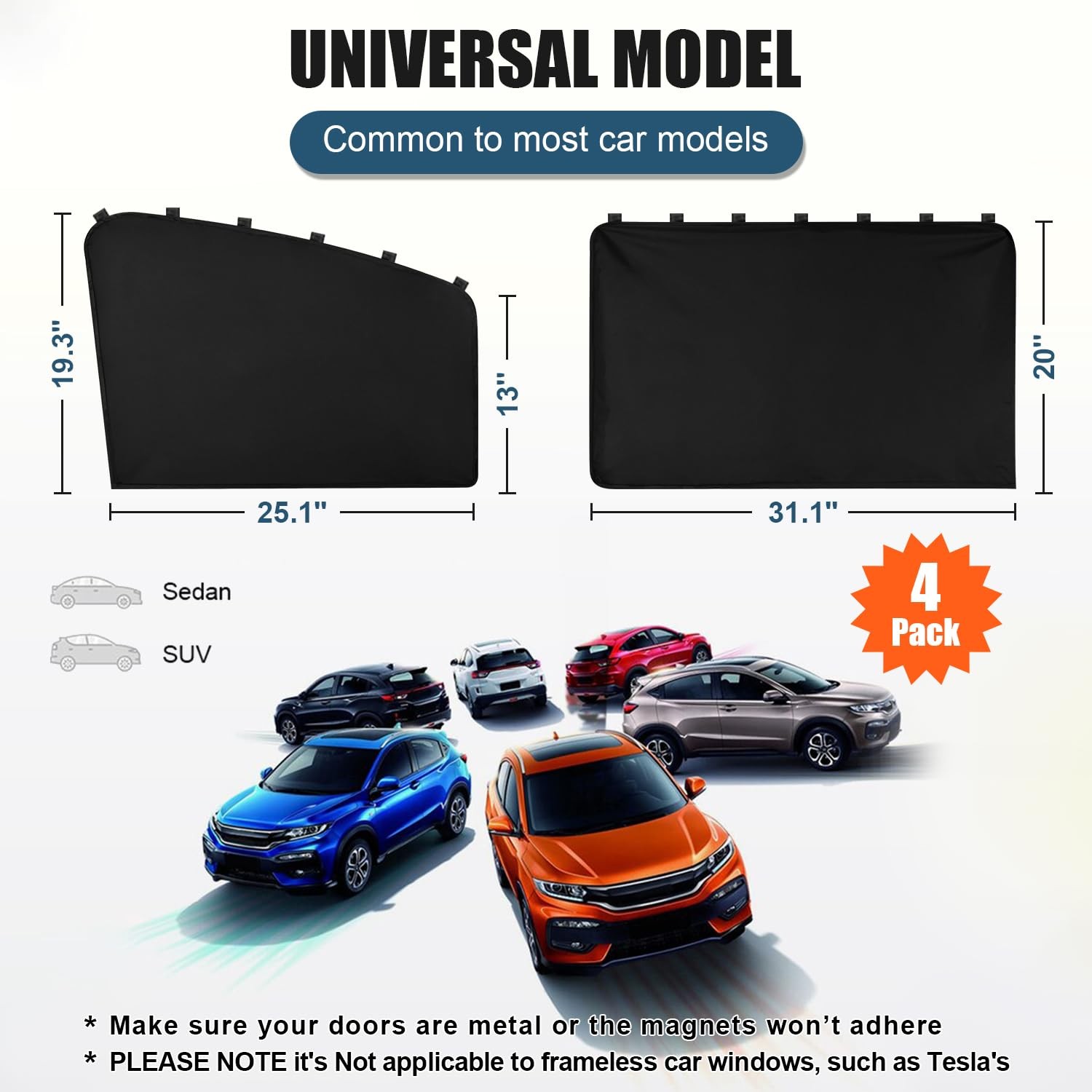 Car Window Sun Shade for Side Window, 4 Pcs Magnetic Covers Blackout Black
