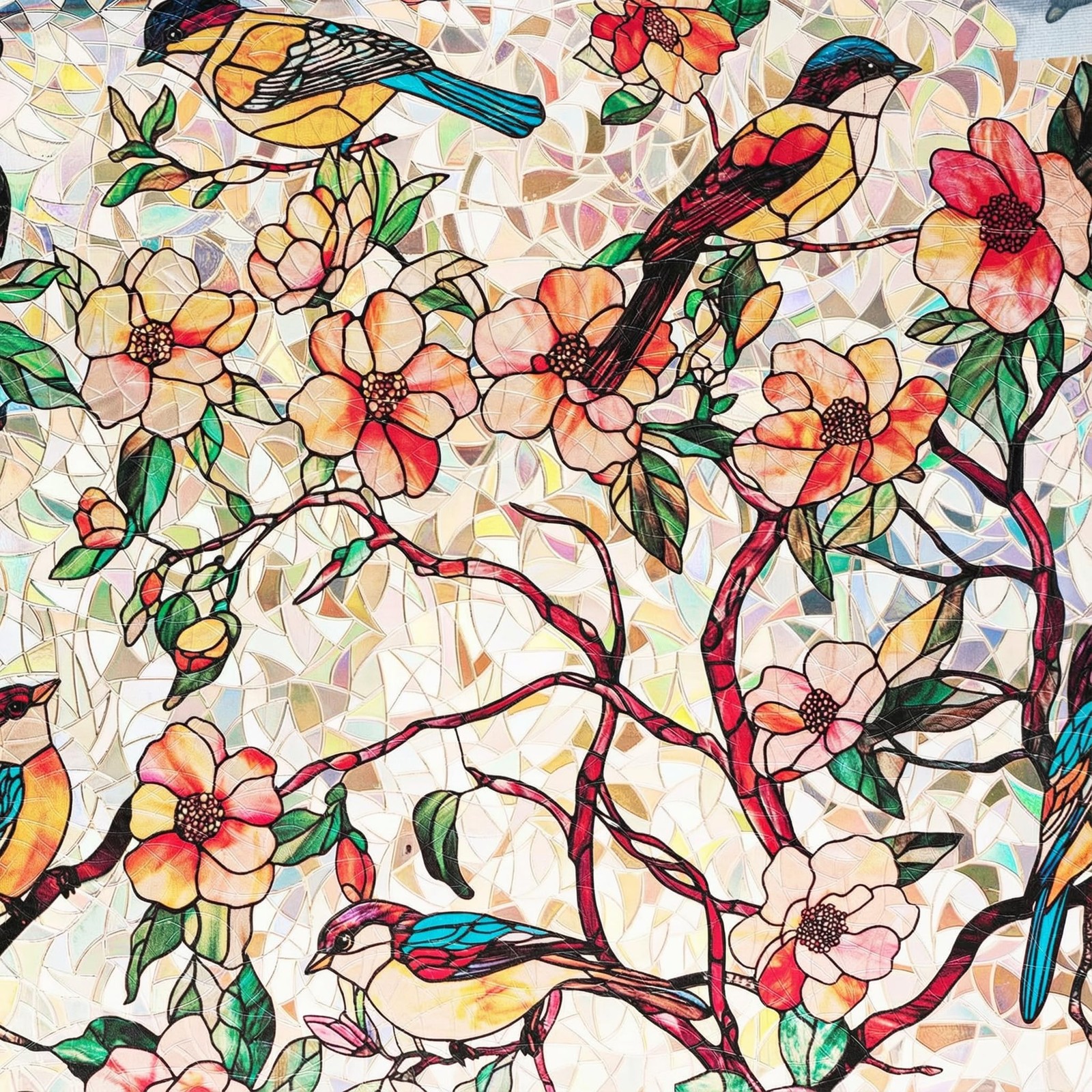 Stained Glass Privacy Window Film Decorative Flower and Bird Etched Static Cl…