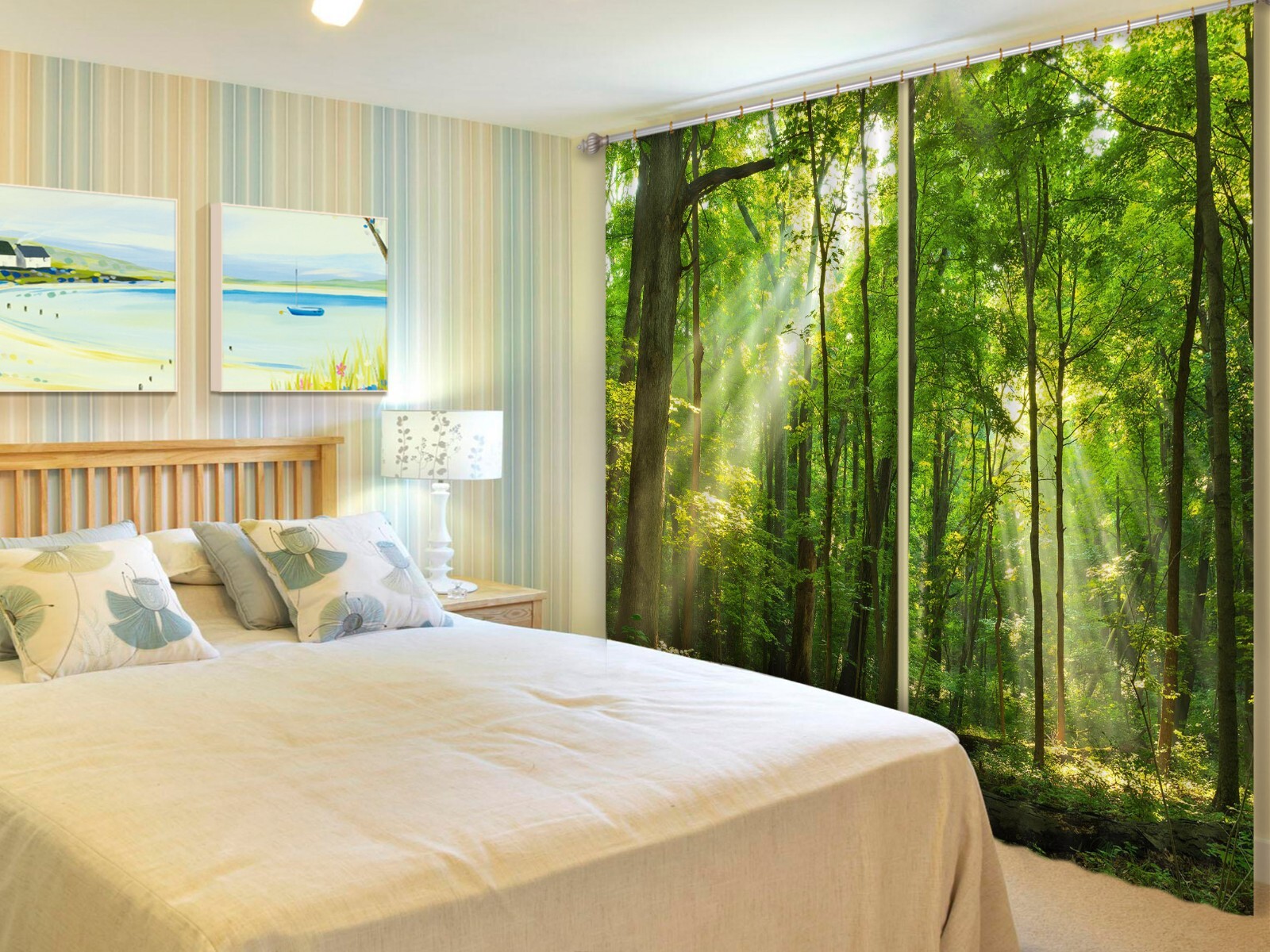 3D Forest Light O2468 Photo Curtain Printing Fabric Window Eve 2023