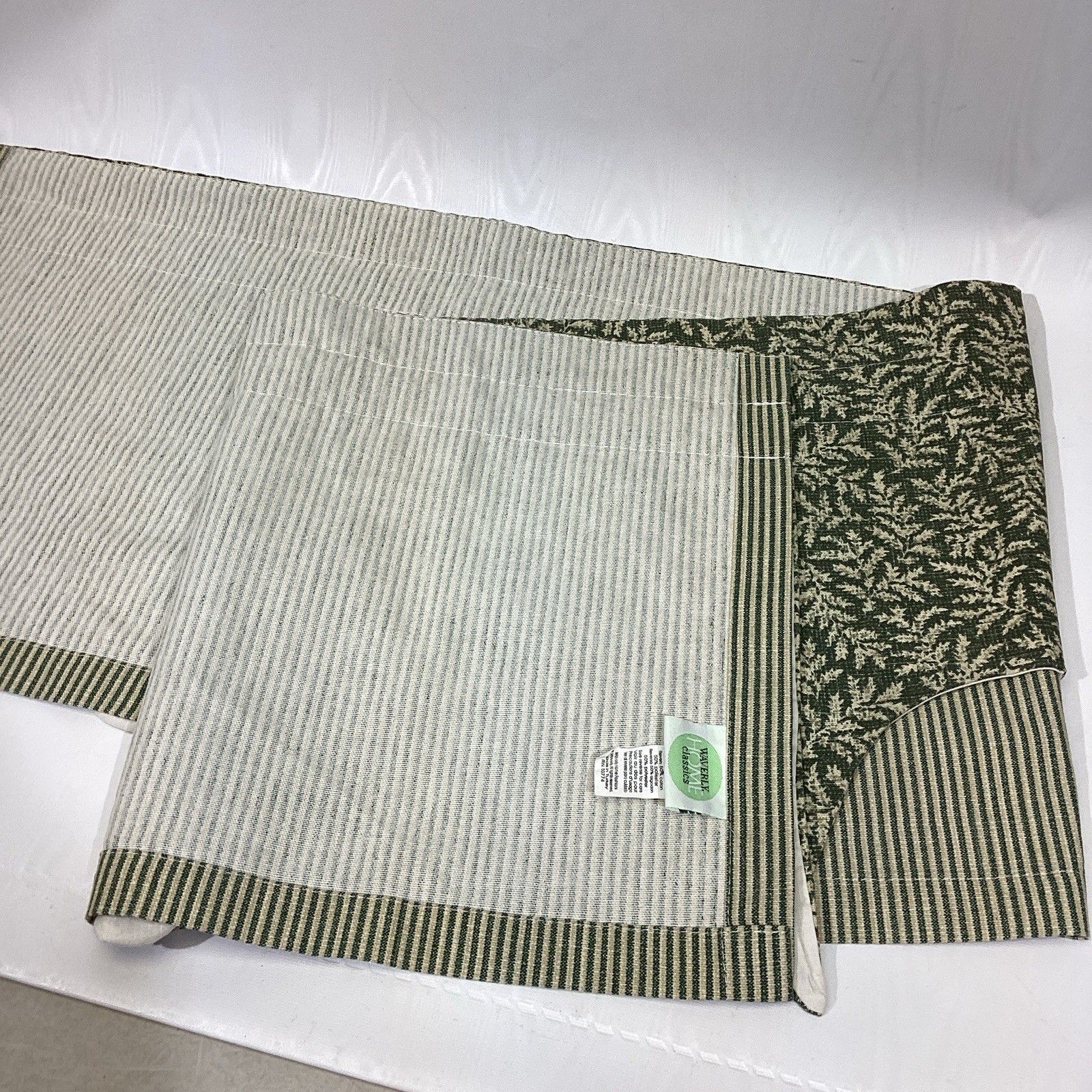 NEW Waverly Fernwood Green Tiered over Ticking Stripe Valance 54 x 13.5