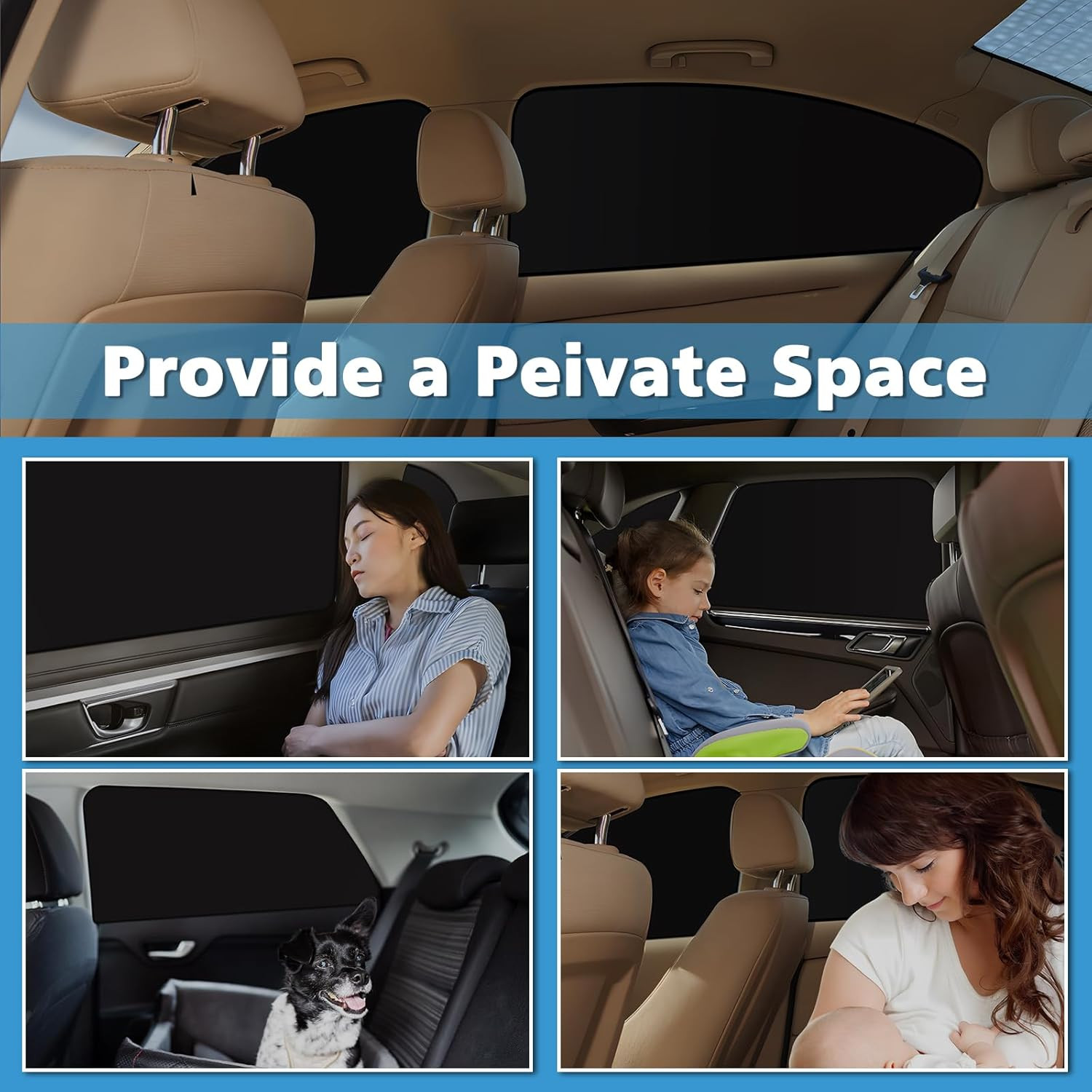 Blackout Car Window Shades Magnetic Privacy Sun Shades Heat Protection SUV Sedan