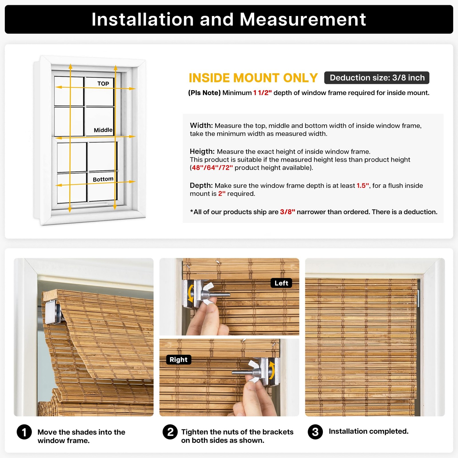 LazBlinds Malay Walnut Bamboo Shades 22.5″x48″