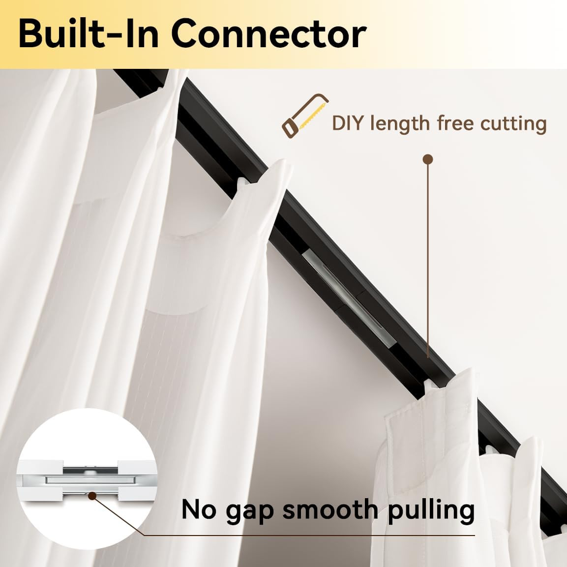 Ceiling Curtain Track Set for Room Divider, 12Ft-18Ft, Black with Roller Hooks
