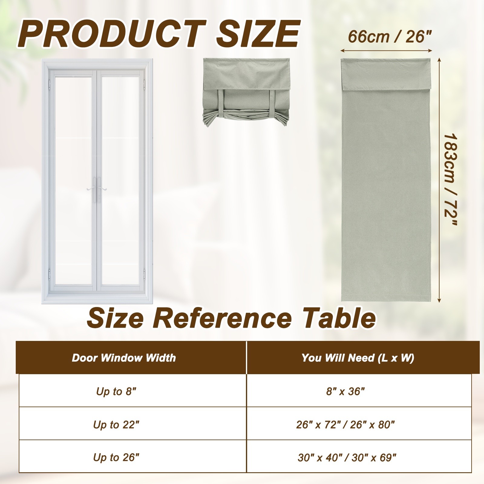 1PC 100% Blackout Side Door Curtains, 26″ x 72″ Linen French Door Curtain, Sand