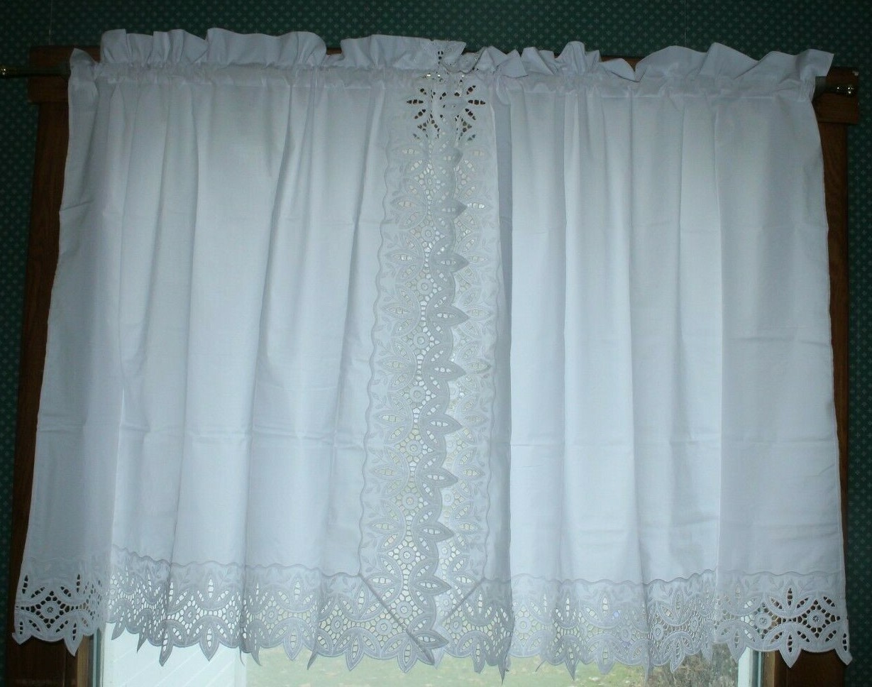 JC Penney Royale Panel Swag & Panels W/ TieBacks White Battenberg Lace NIB