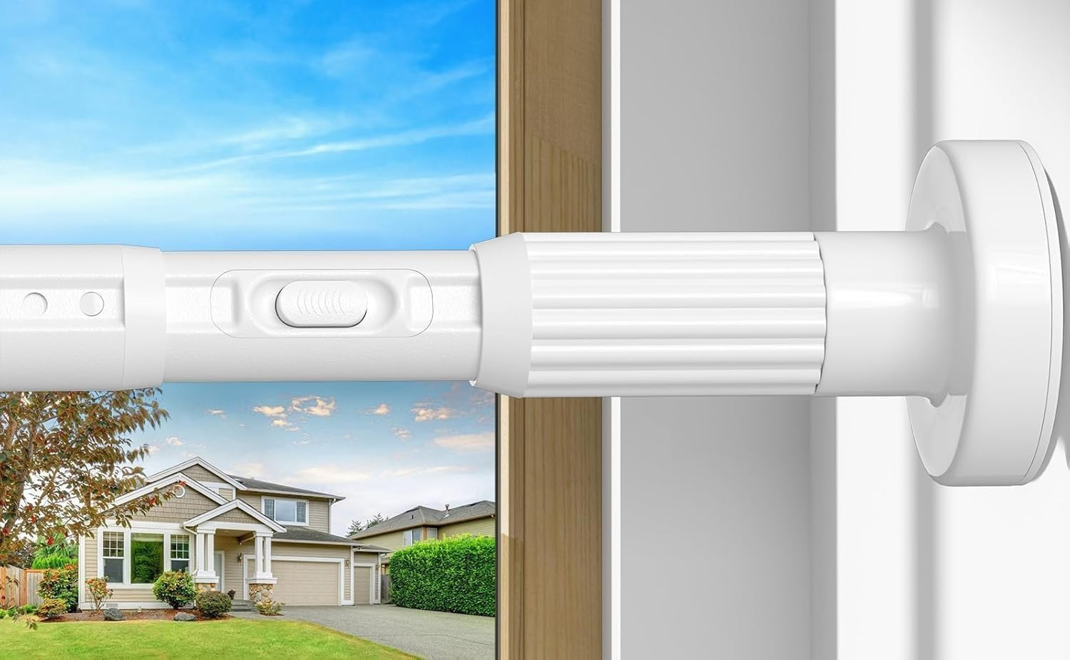 White Tension Curtain Rod 41-126In(4-10Ft), Long Outdoor Curtain Rod No Drilling