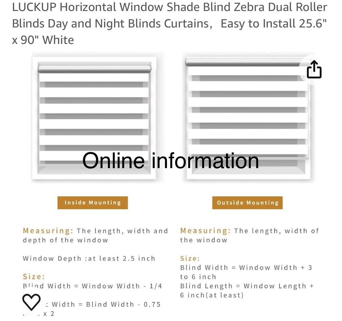 Blinds Day and Night Blinds Curtains，Easy to Install 25.6″ x 90″ White