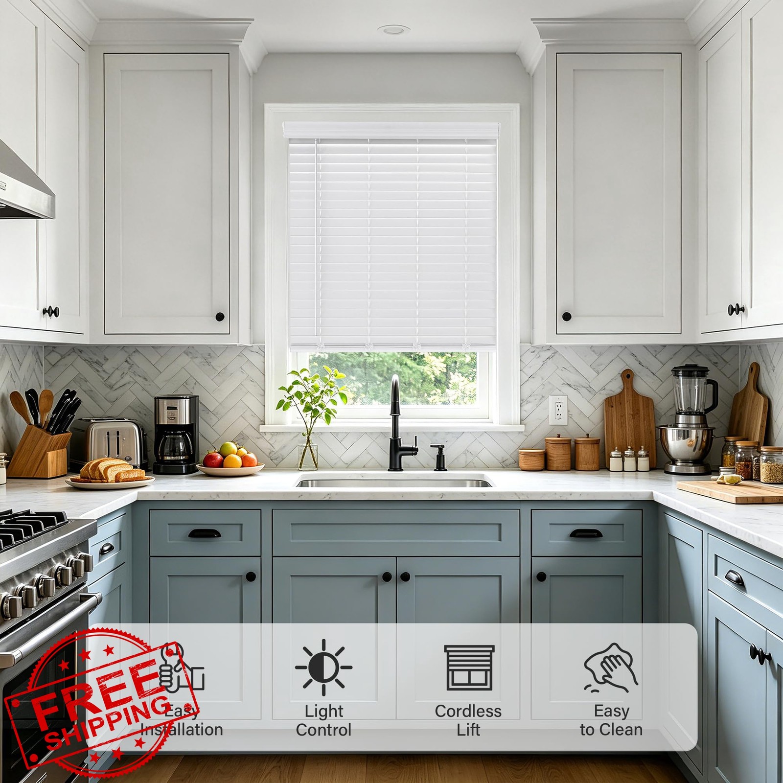 AOSKY White 27.5×60 2 Inch Faux Wood Blinds