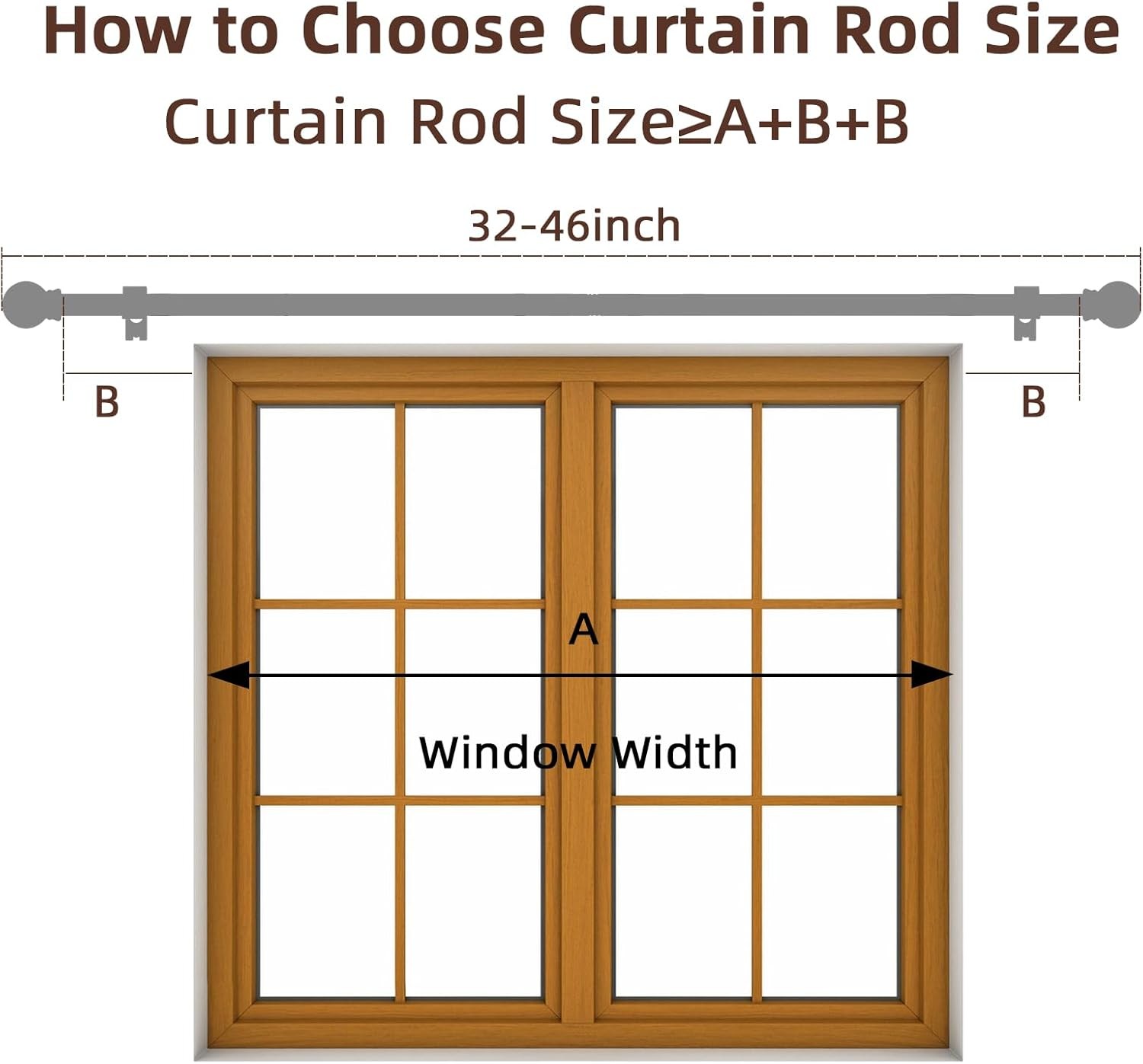 5/8 Inch Black Curtain Rod Set Heavy Duty Metal Non Telescoping for Windows