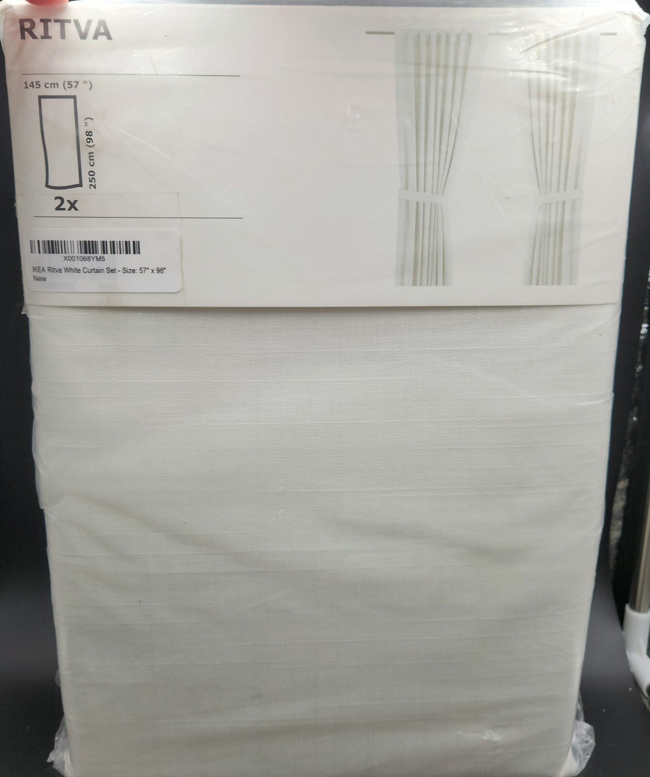 IKEA RITVA Curtains with Tie-Backs White 57×98″ NEW WHITE