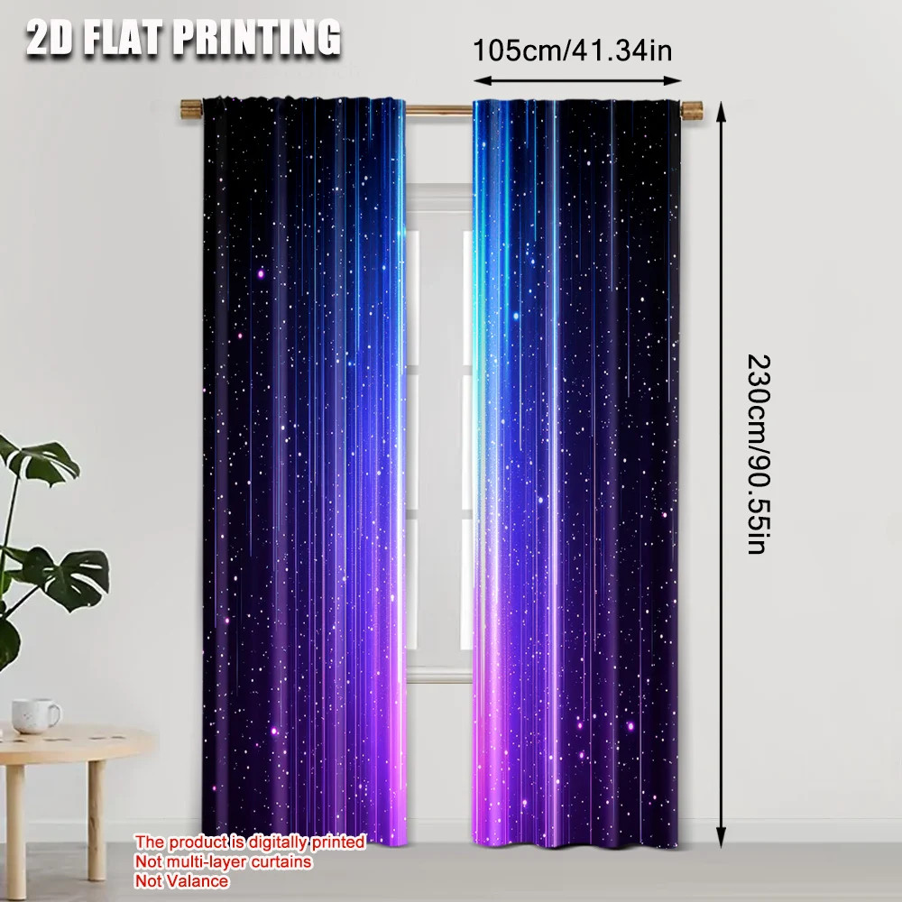 2Pcs Galaxy Star Space Blackout Curtains Blue Purple Cosmic Polyester Curtains f
