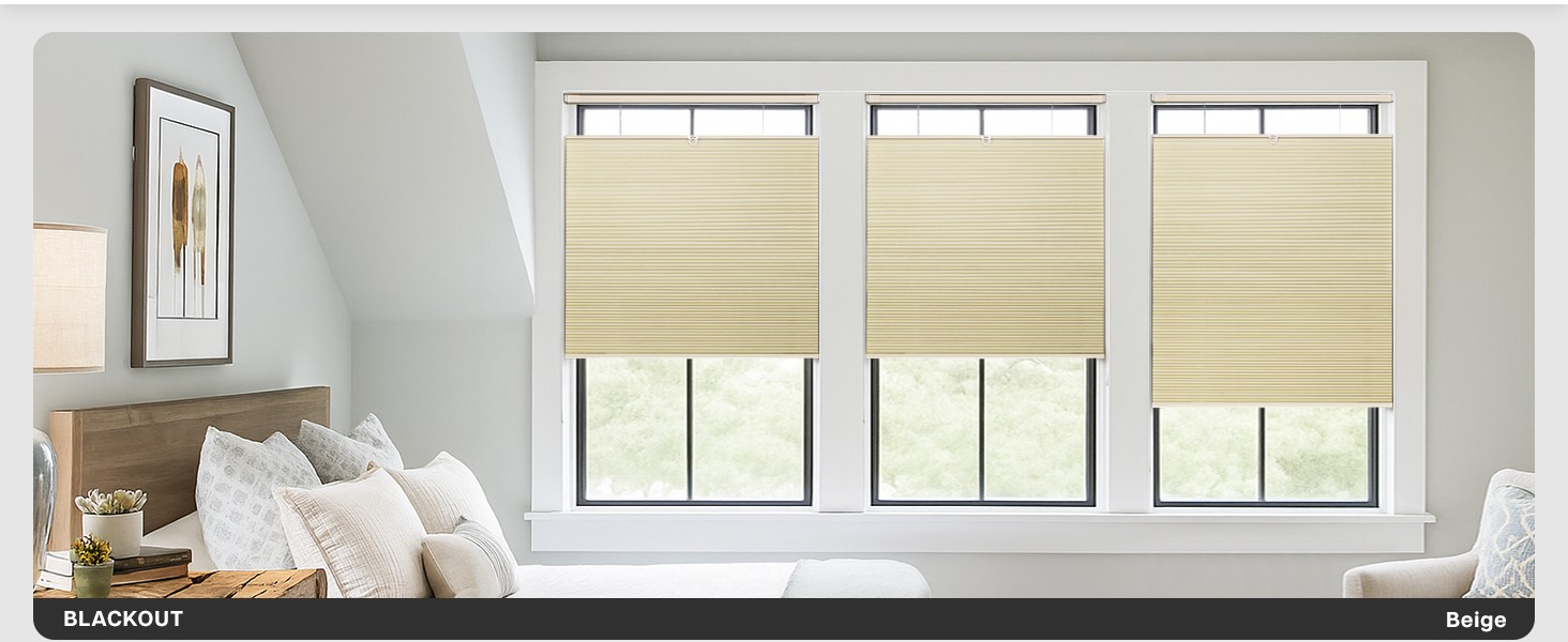 Lazblinds No Drill TDBU Cellular Shades, 45″ W x 72″ H, White | Blackout