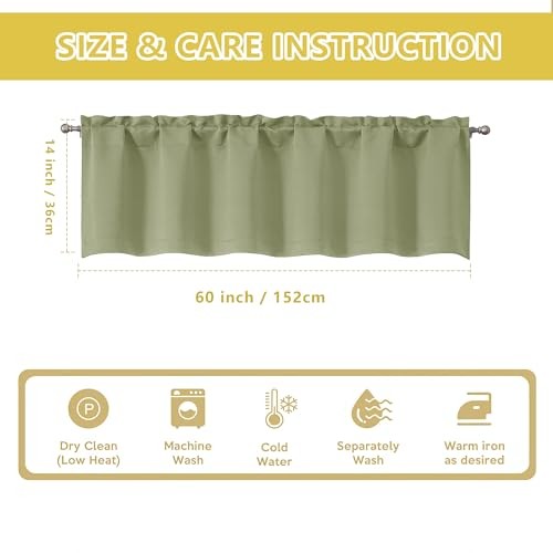 Green Valances for Windows, Small Blackout 60″W x 14″L (Pack of 1) Sage