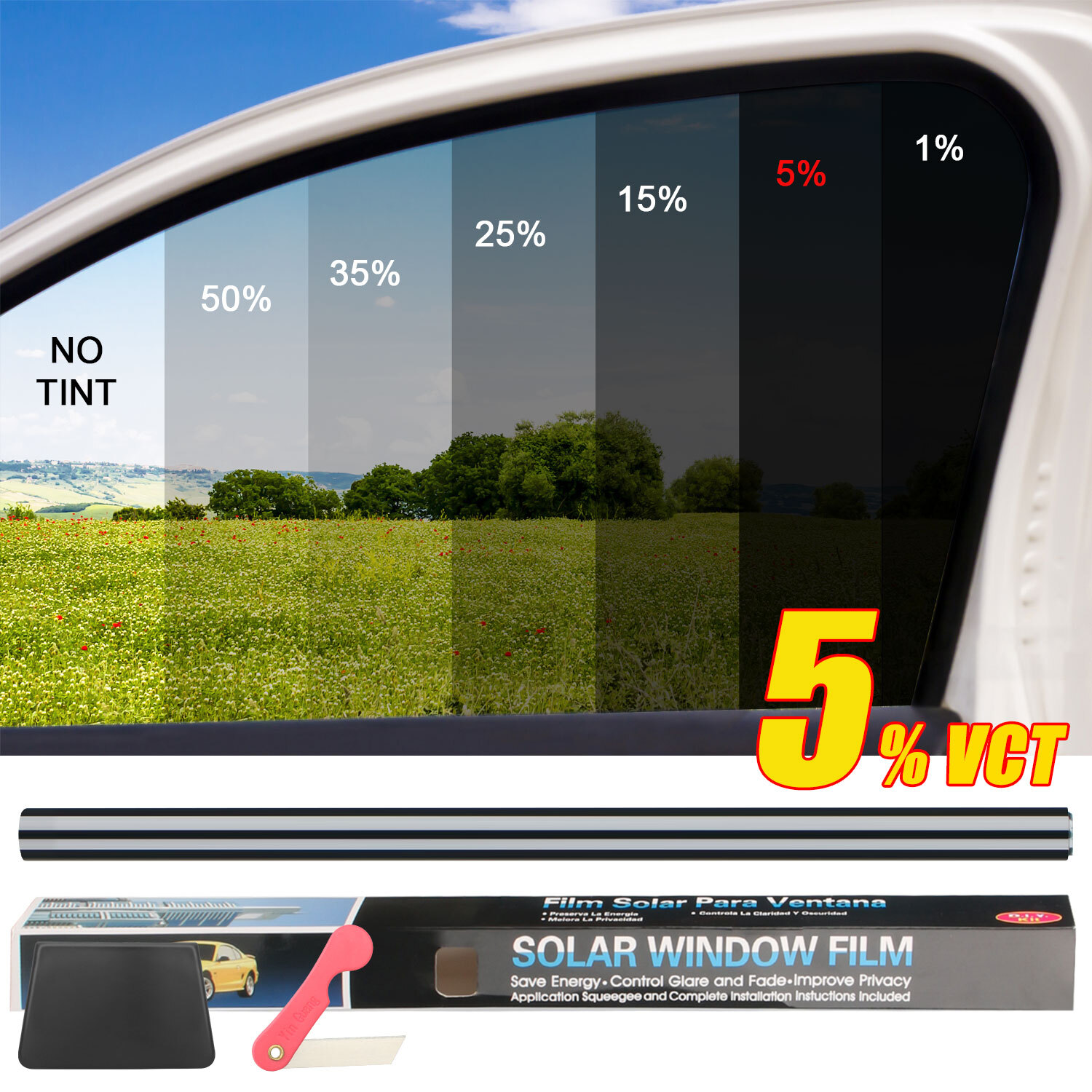 20″x10ft Uncut Roll Black Window Tint Film 5%-35% VLT For Car Home Office Glass
