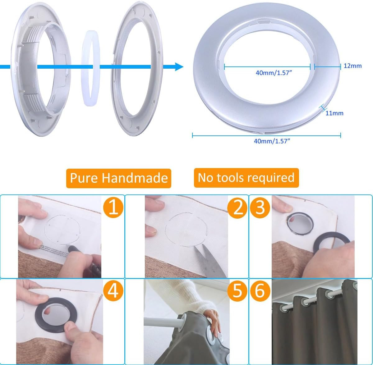 36 Pcs Curtain Grommets, Inner Diameter 1-9/16 Inch (40Mm-75Mm) Curtain Eyelet R