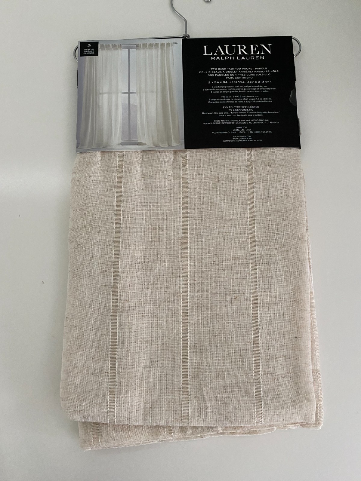 New Ralph Lauren Window Curtains 2 Panels Beige 54 x 84″ Linen Hamilton Back Tab