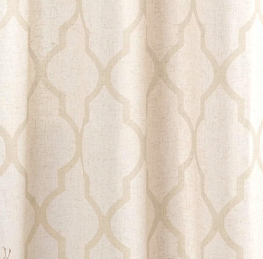 jinchan Beige Linen Moroccan Tile, Trellis Curtain Panels 50 x 63 Light Filter