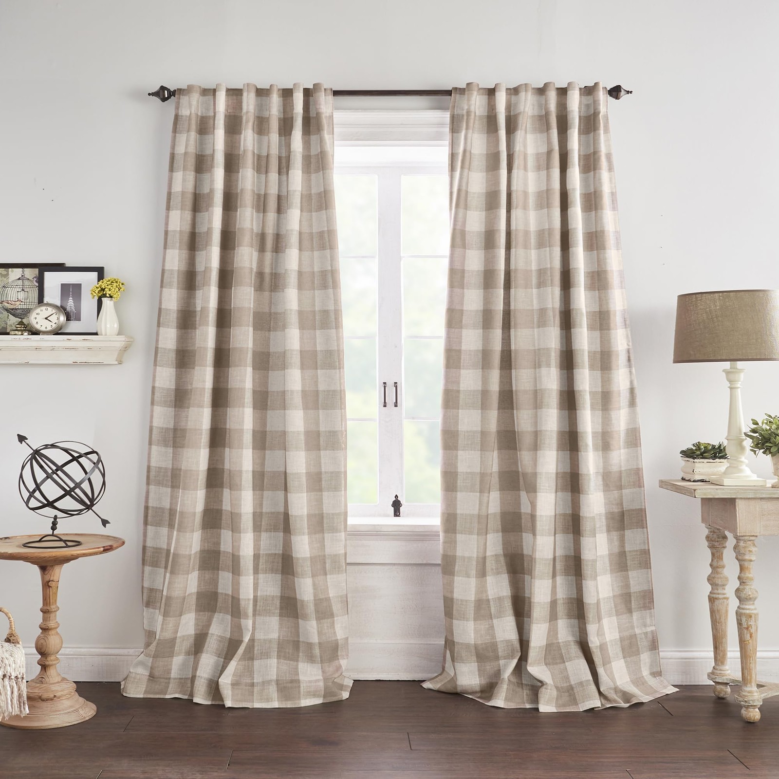 Grainger Buffalo Check Blackout Window Curtain, Linen – 52″ W x 84″ L