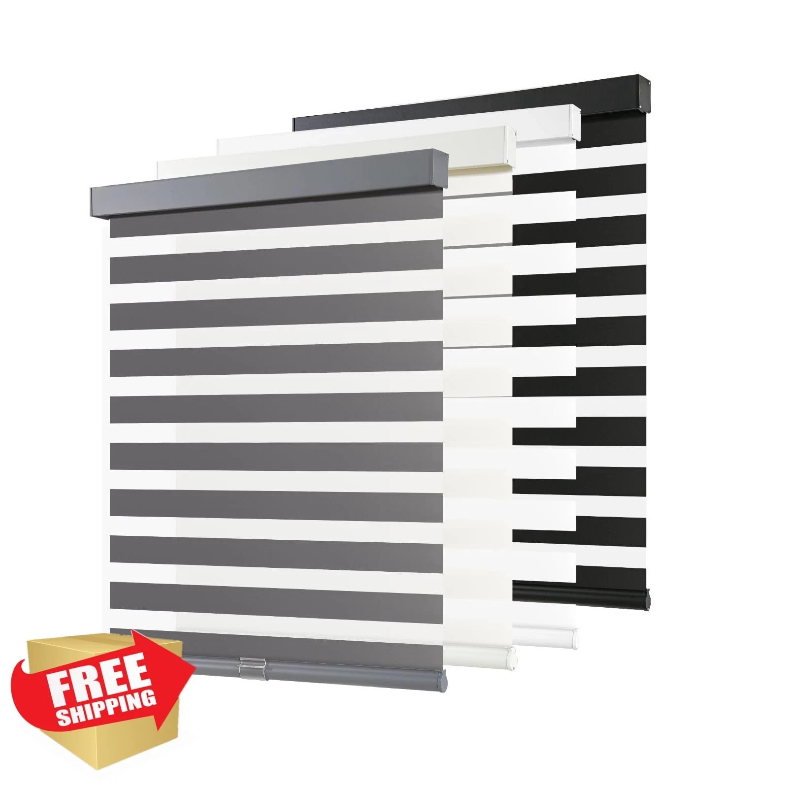 AOSKY Cordless Zebra Blinds Roller Shades 20″ W x 72″ H Grey
