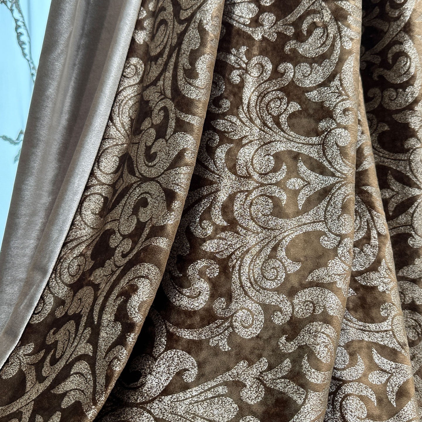 luxury European Embroidery valance shade coffee Velvet curtain tulle M1802