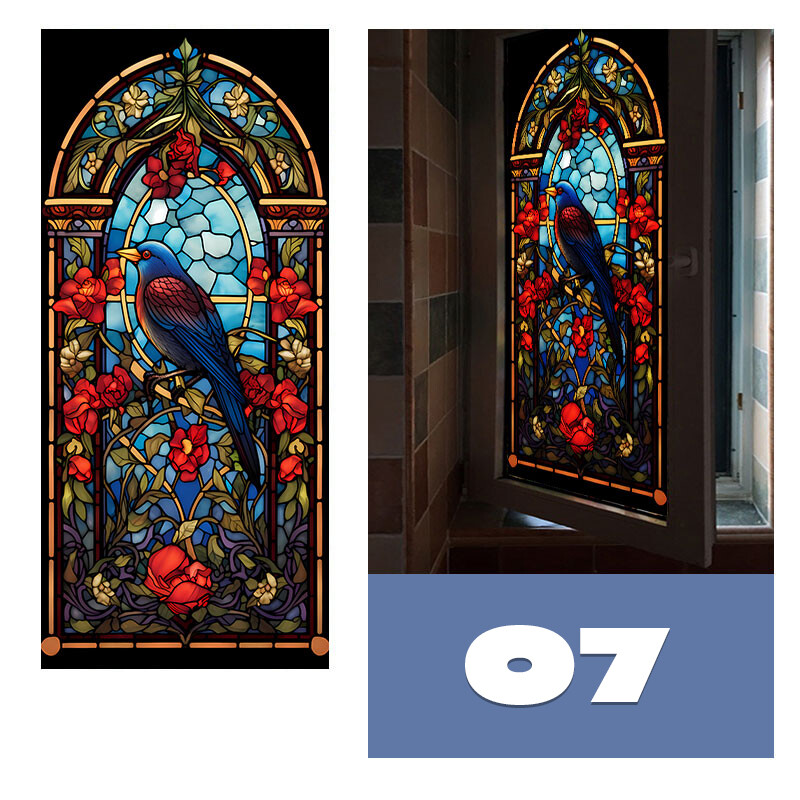 Colorful Stained Glass Film Modern Art European Decor Privacy 40x100cm/45x120cm
