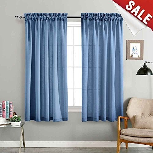 Curtains 2 Panels 45″ L x 36″ W Blue Semi Sheer Short Small Window Treatments