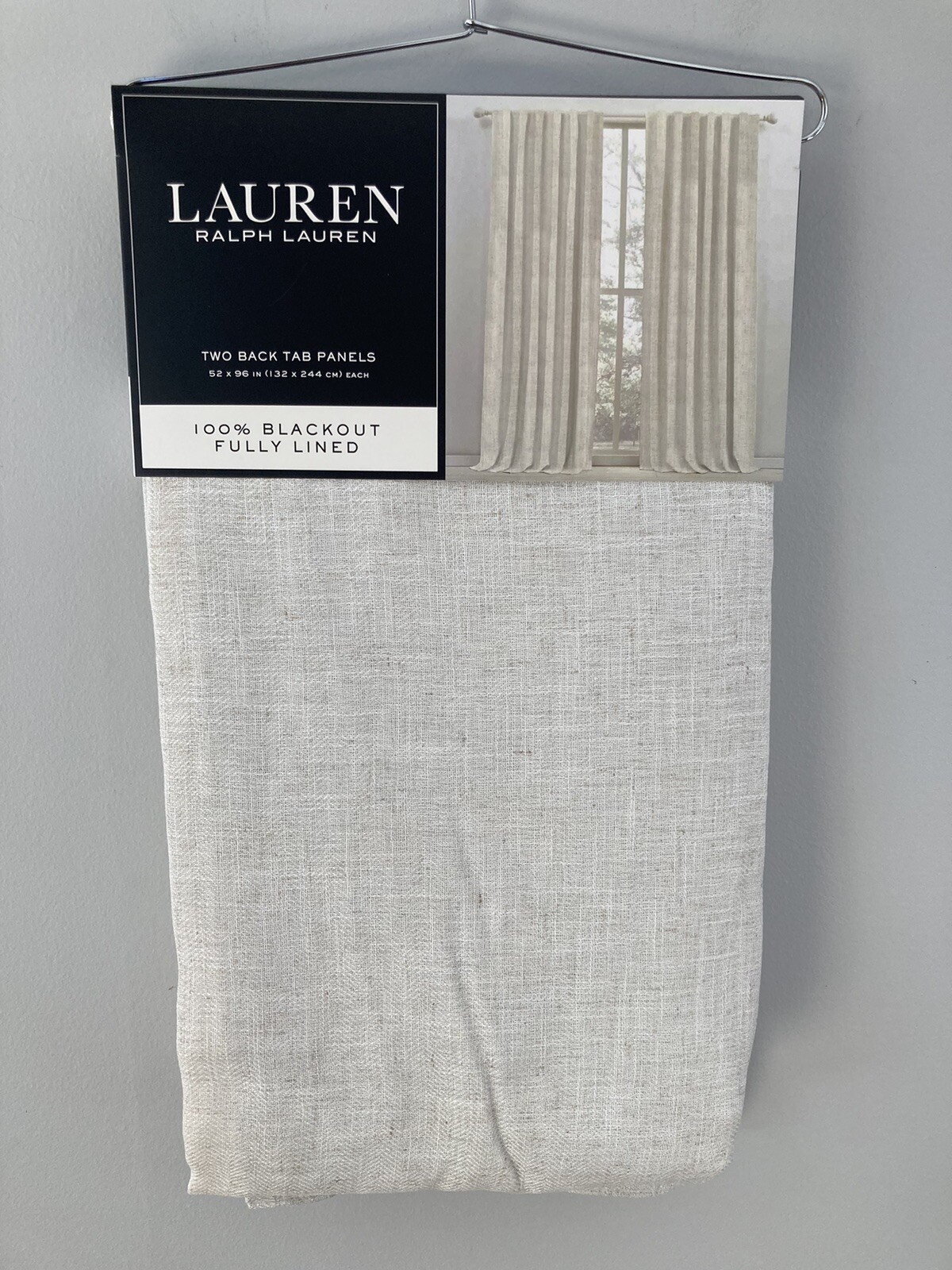 2 Ralph Lauren Back Tab Panels Curtains Blackout Herringbone Natural Beige 96″