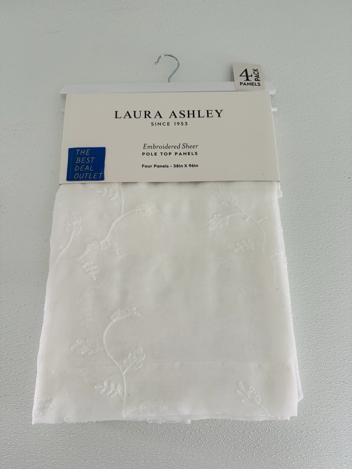 Laura Ashley Window Curtains 4 Panels 38 x 96″ Cream Embroidered Sheer Daventry