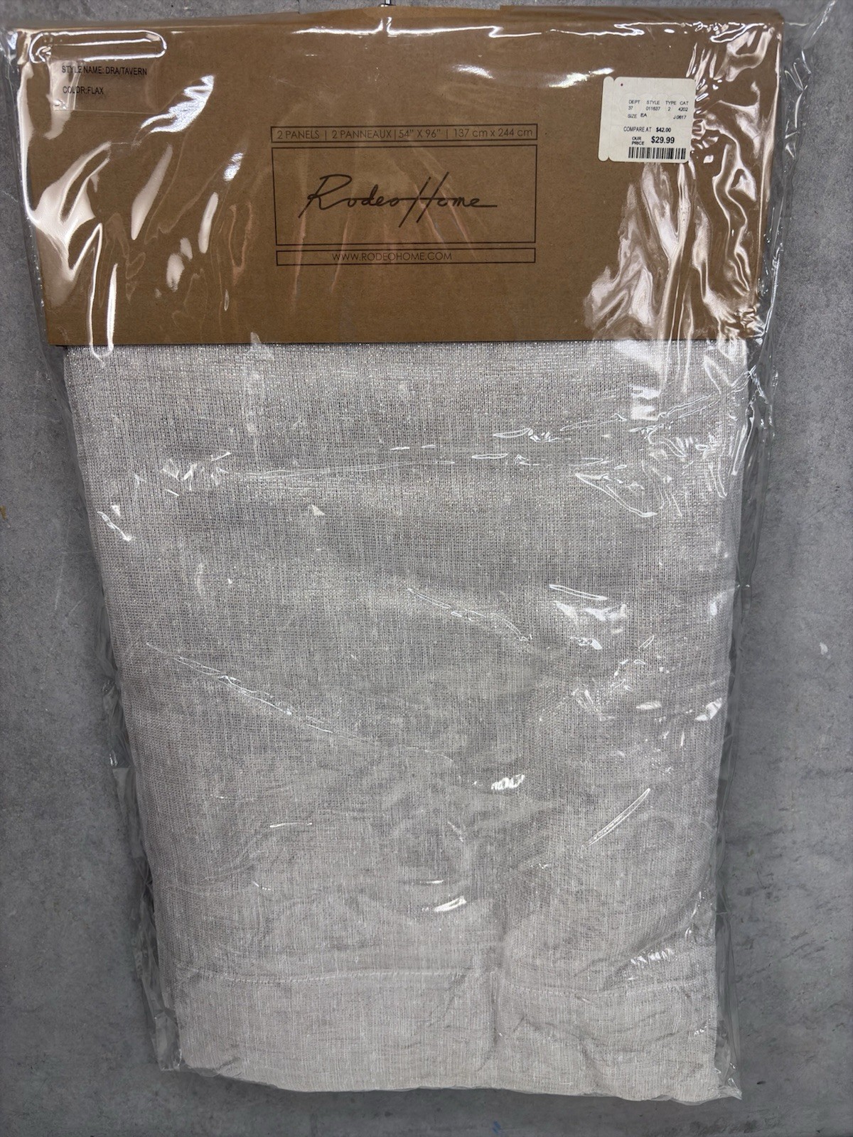 Rodeo Home Tavern Flax Window Curtain Panels Set of 2 54×96 NIP