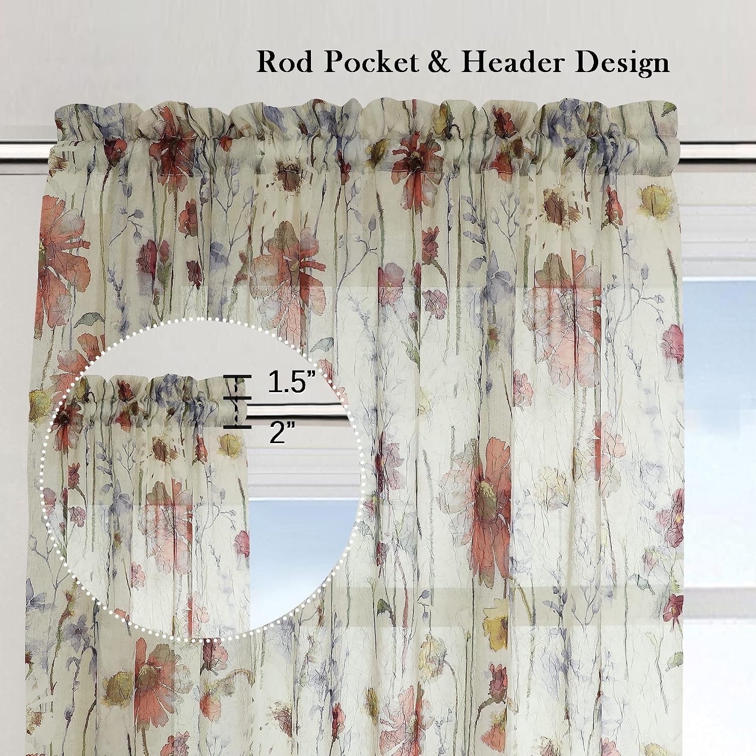 Multi Color Crushed Velvet Sheer Floral Curtain Panels 42×63 Inches 2 Pack