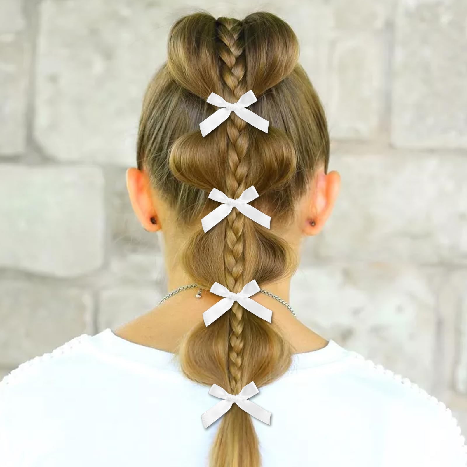 100 PCS White Ribbon Bows 4x4x1cm Small Satin Mini Craft DIY Hair Sewing