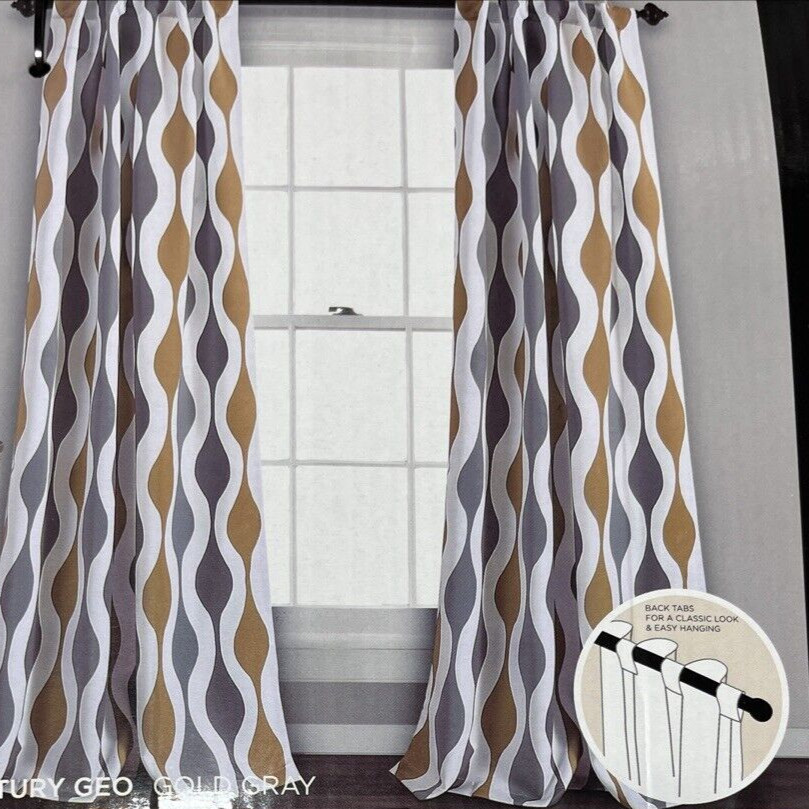 Lush Decor Mid Century Window Curtains, Pair, Back Tab Gold/Grey 52” W x 84” ea.