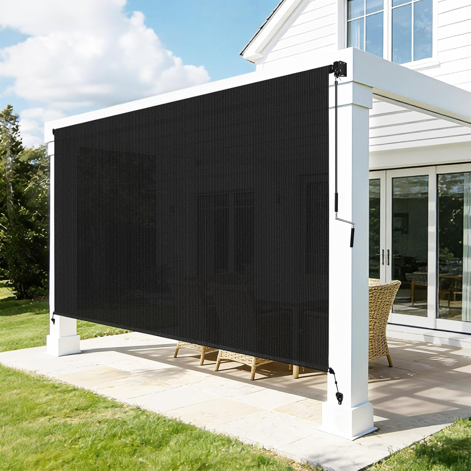 Outdoor Roller Shades for Patio, 8′ W X 8′ H Cordless Patio Shades Roll up Outdo