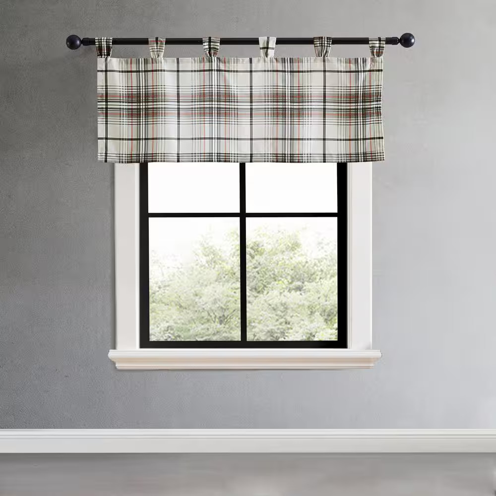 Alder Plaid Grey Microfiber 50X20 Tab Top Window Valance