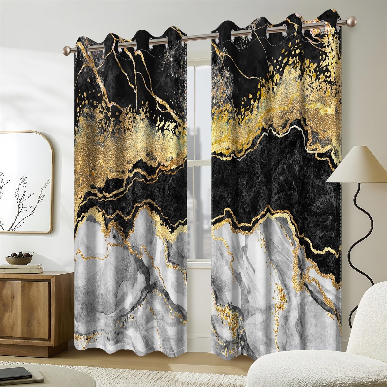 Baocicco Black Gold Marble Window Curtains For Bedroom And – Art Design