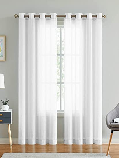 Linenweaves Cotton Linen Solid Window Curtain Set With Eyelet Rings 4.5ft x 5 ft