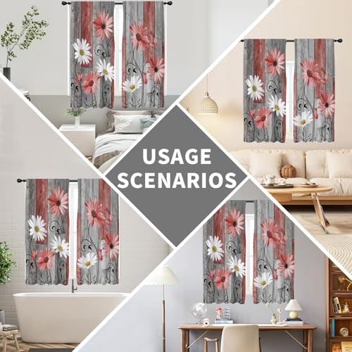 Kitchen Window Curtain Panels Short Small 27.5″W x 39″L (Pack of 2) Red Floral