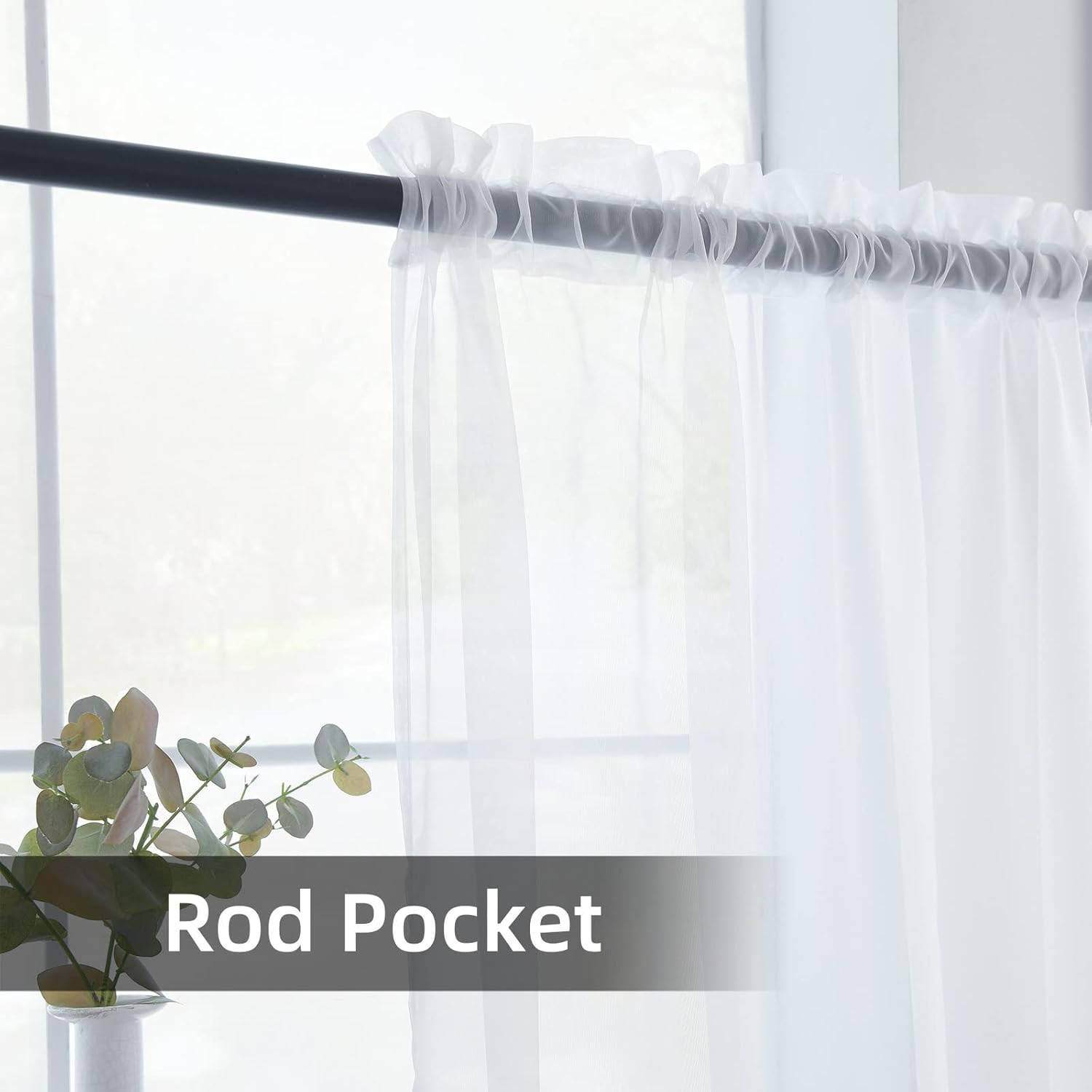 Youleyar Solid Sheer Rod Pocket Curtain Voile Draperies 2 Panels White Beige Bla