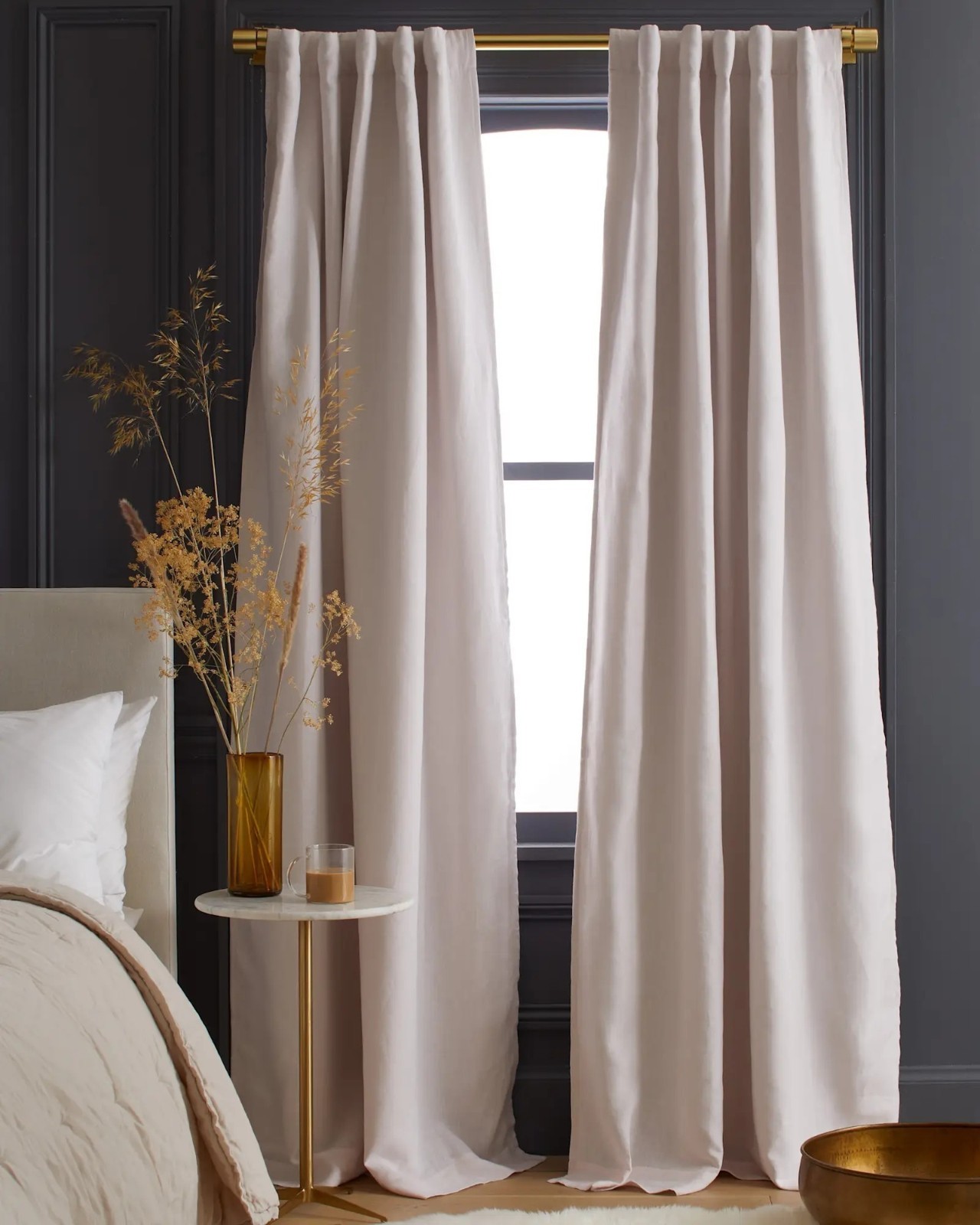NWT Quince European Linen True Blackout Curtains Vintage Blush 48×84 Set of 2