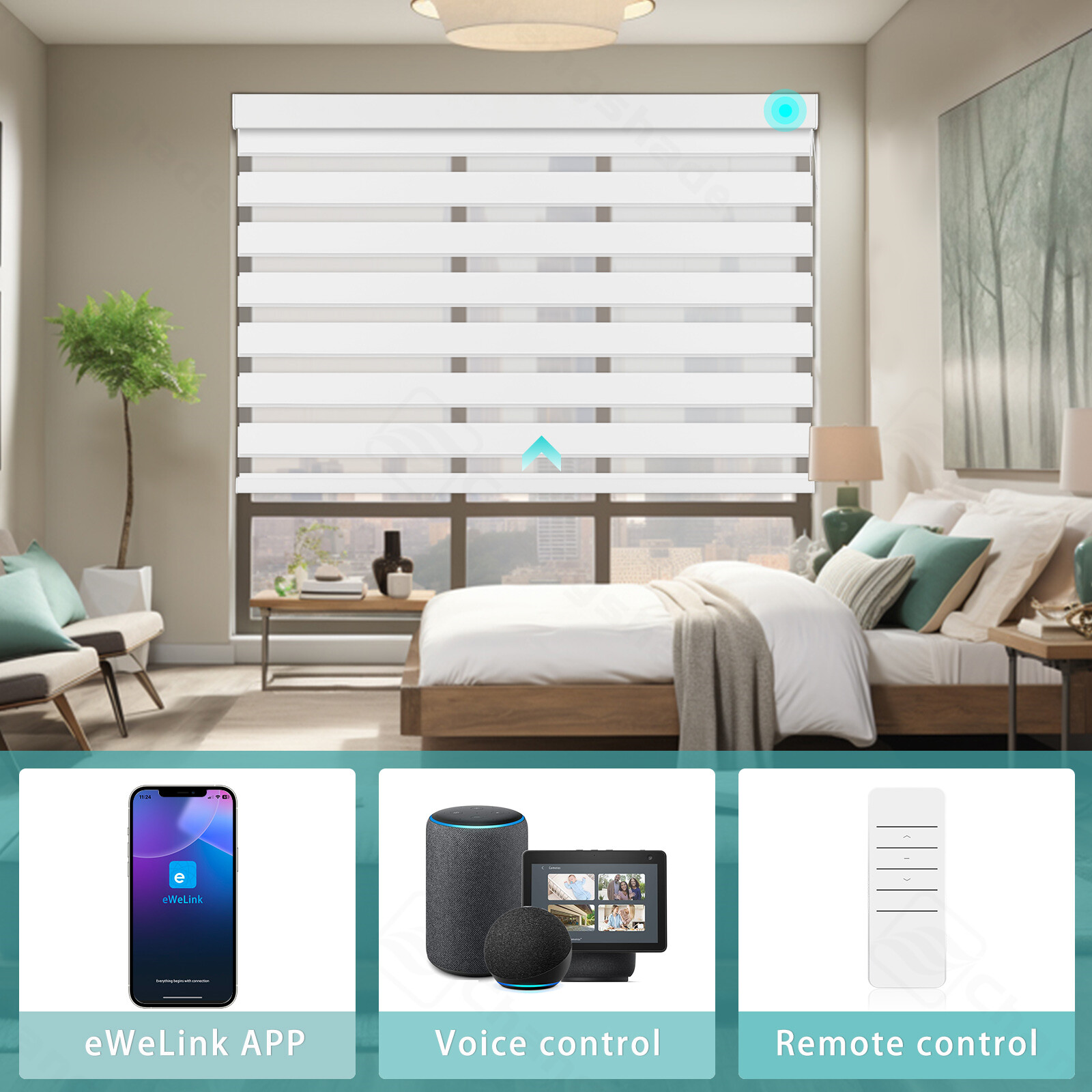 Changshade 85% Blackout Smart Zebra Roller Blinds Work with Alexa Phone Control