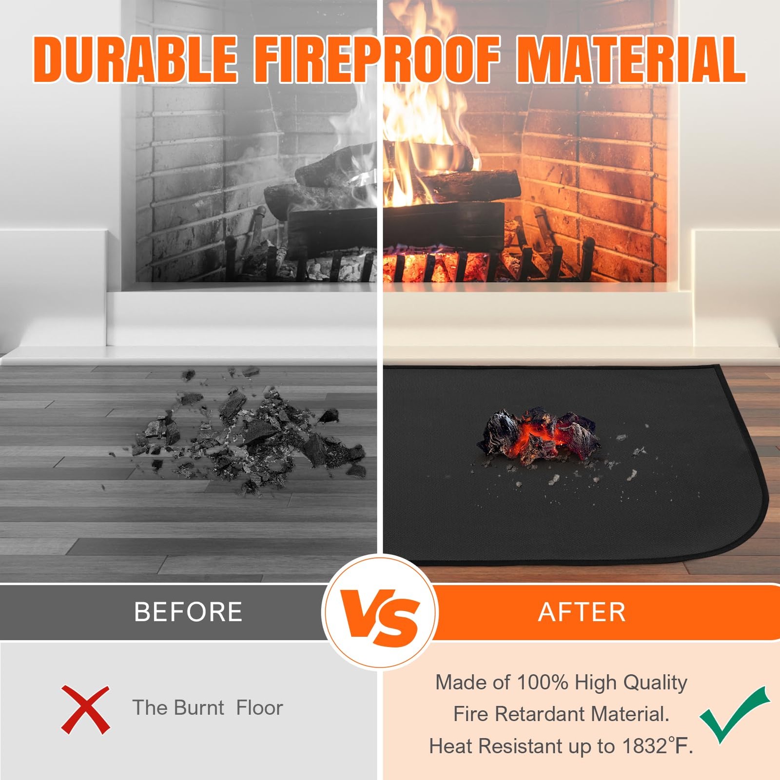 Fireplace Rugs Fire Resistant – 20 X 40 X 0.04 Inch D Shape Fire-Proof Hearth…