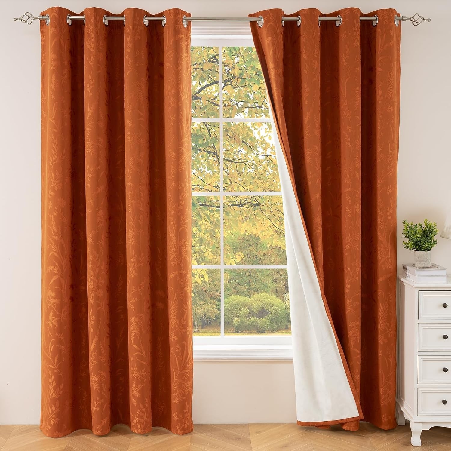 Burnt Orange Curtains 100% Blackout Curtain & Drapes Thermal Insulated 84 Inches