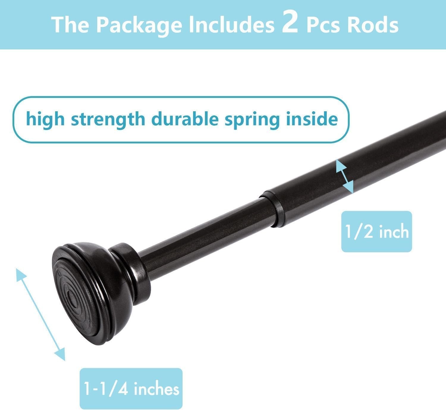 2 Pack Spring Tension Curtain Rod, 1/2- inch Decorative Tension Drapery Rod f…