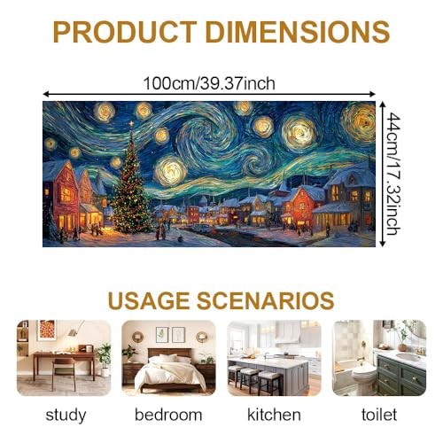 Decorative Window Film Swirling Night Winter Village, 39.37×17.32 Colorful1182