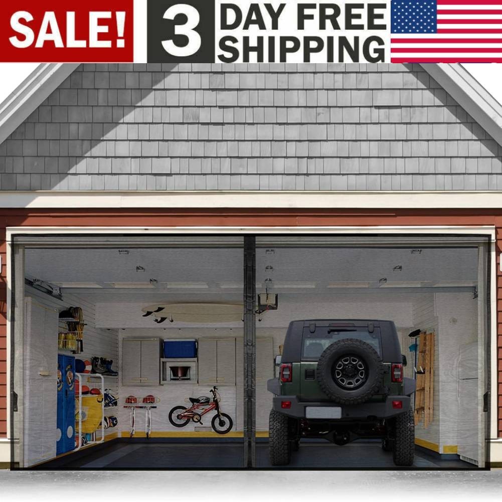 Retractable Garage Door Screen Heavy Duty Mosquito Insects Bugs Mesh Net 1/2 Car