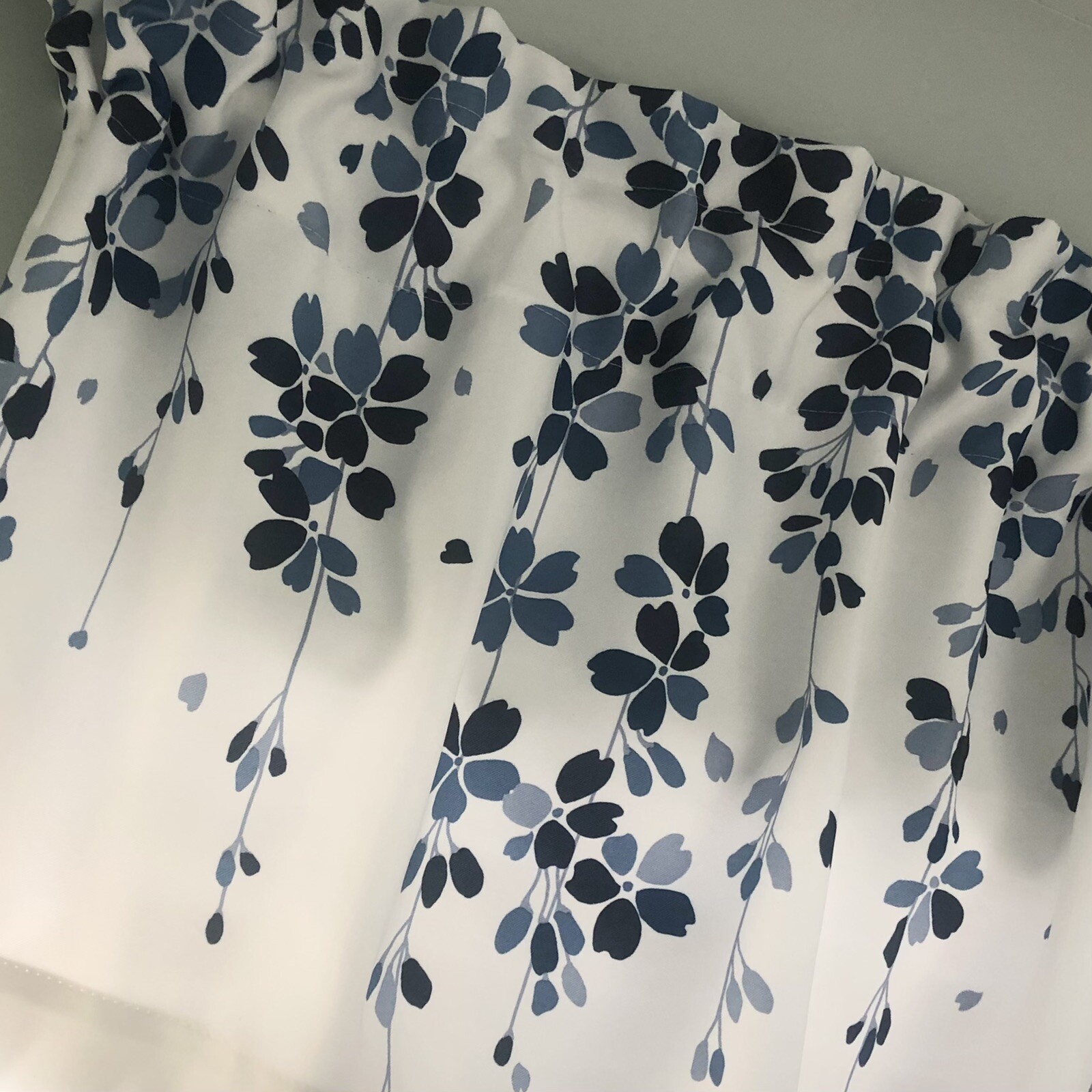 Half Moon Window Valance White Blue Floral Polyester 52 x18″ Soft Fabric