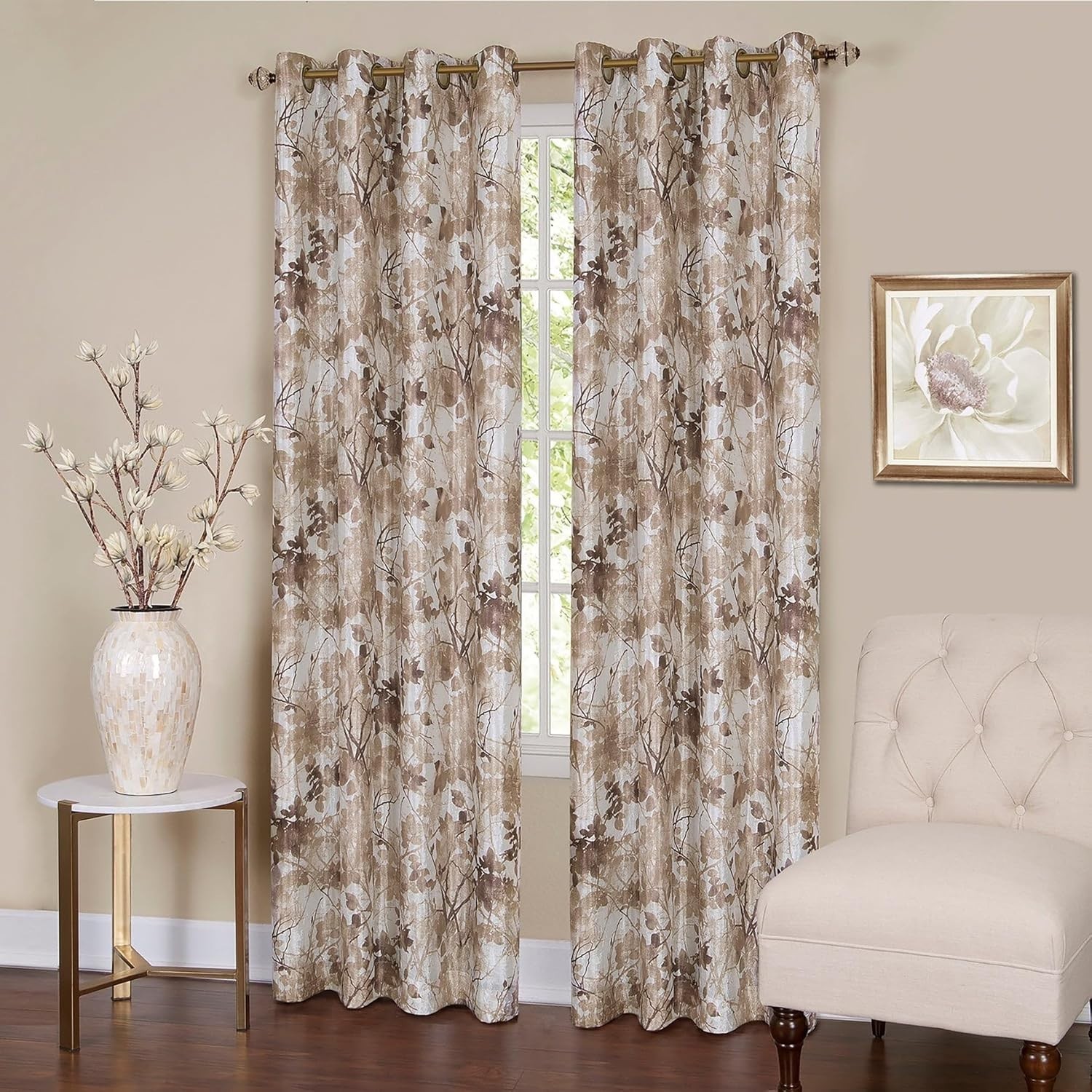 Tan Blackout Grommet Curtain Panel 50x63in, Soft Polyester Window Drape, New USA